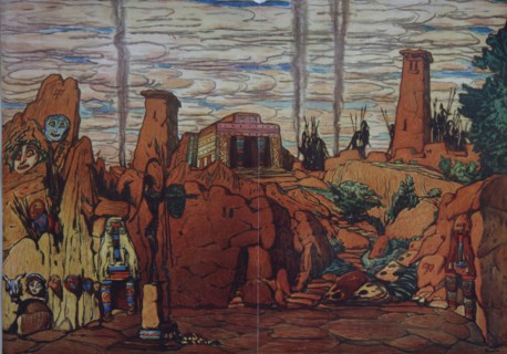 Stage design for the ballet Hélène de Sparte by E. Verhaeren and D. de Séverac, 1912. Artist: Bakst, Léon (1866-1924)