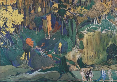 Stage design for the ballet The Afternoon of a Faun by C. Debussy, 1912. Artist: Bakst, Léon (1866-1924)