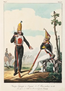 Under Officer and Soldier of the Pavlovsky Guard Regiment, 1830-1840s. Artist: Belousov, Lev Alexandrovich (1806-1864)