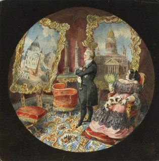 Auguste de Montferrand with Wife in the Living Room, 1840s. Artist: Benois, Nikolai Leontyevich (1813-1898)