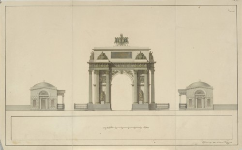 Triumphal Arch by Tverskaya Zastava in Moscow, 1826-1829. Artist: Bové (Bowe), Joseph (Osip Ivanovich) (1784-1834)