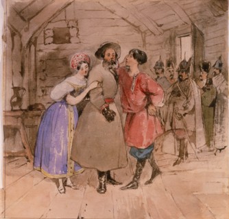 Scene from the opera A Life for the Tsar (Ivan Susanin) by M. Glinka, End 1830s. Artist: Gagarin, Grigori Grigorievich (1810-1893)