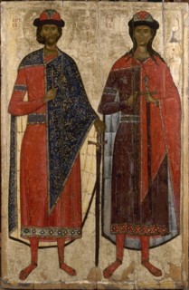 Saints Boris and Gleb, Mid of the 14th cen.. Artist: Russian icon