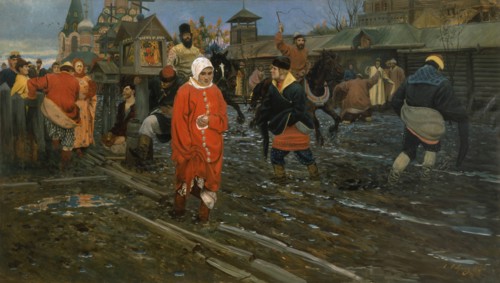 Seventeenth-Century Moscow Street on a Public Holiday, 1895. Artist: Ryabushkin, Andrei Petrovich (1861-1904)