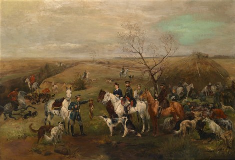 Hunting party with the Emperor Alexander III and Empress Maria Feodorovna, 1880s. Artist: Samokish, Nikolai Semyonovich (1860-1944)