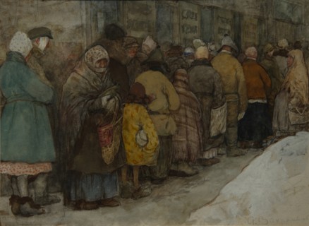 The Queue, ca 1921. Artist: Vakhrameyev, Alexander Ivanovich (1874-1926)