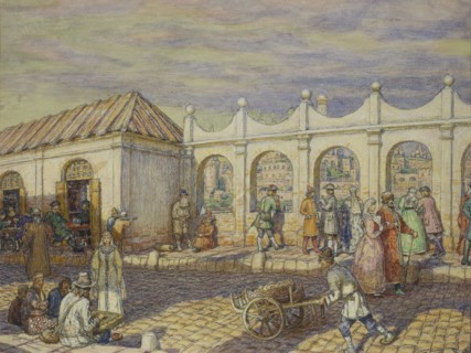 The Stone Bridge at the Time of Peter I, 1901. Artist: Vasnetsov, Appolinari Mikhaylovich (1856-1933)