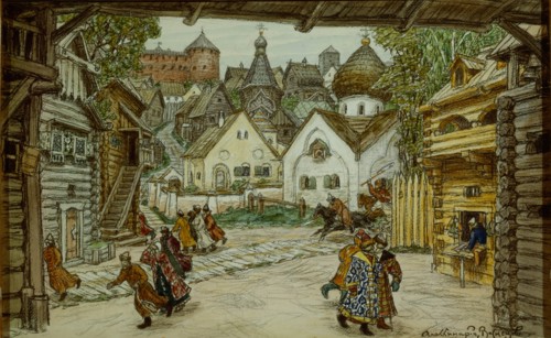 Stage design for the opera The Oprichnik (The Guardsman) by Pyotr Tchaikovsky, 1911. Artist: Vasnetsov, Appolinari Mikhaylovich (1856-1933)