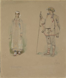 Snow Maiden and Lel. Costume design for the opera Snow Maiden by N. Rimsky-Korsakov, 1885. Artist: Vasnetsov, Viktor Mikhaylovich (1848-1926)