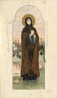 Saint Euphrosyne of Polatsk (Study for frescos in the St Vladimir's Cathedral of Kiev), 1884-1889. Artist: Vasnetsov, Viktor Mikhaylovich (1848-1926)