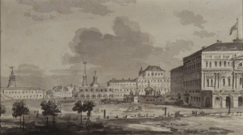 Moscow Kremlin before the construction of the Grand Kremlin Palace, 1817. Artist: Vorobyev, Maxim Nikiphorovich (1787-1855)