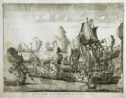 The naval Battle of Gangut on July 27, 1714, 1715. Artist: Zubov, Alexei Fyodorovich (1682-after 1750)