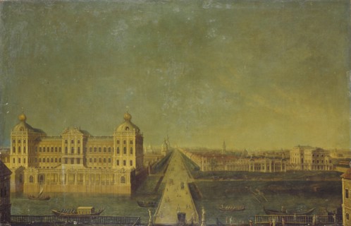 View of the Nevsky Prospekt from the Anichkov Palace with the Shuvalov's House, Second Half of the 18th cen.. Artist: Anonymous