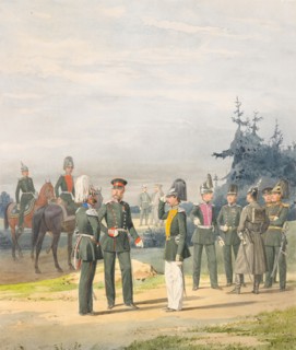 Officers from Uhlan Regiment, 1887. Artist: Balashov, Pyotr Ivanovich (?-1888)