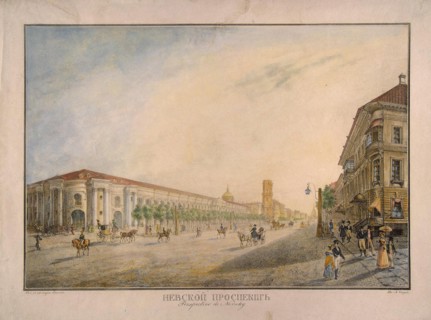 View of Nevsky Prospekt near the Gostiny Dvor in Saint Petersburg, 1823. Artist: Beggrov, Karl Petrovich (1799-1875)