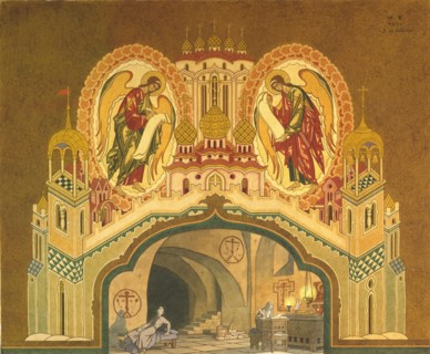 Chudov Monastery. Stage design for the opera Boris Godunov by M. Musorgsky, 1930. Artist: Bilibin, Ivan Yakovlevich (1876-1942)