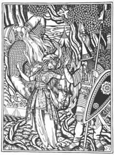 Ilya Muromets and Svyatogor's wife, 1912. Artist: Bilibin, Ivan Yakovlevich (1876-1942)