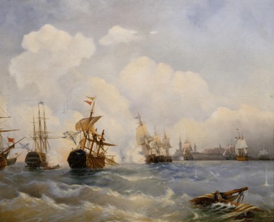 The naval Battle of Reval on 13 May 1790, 1860s. Artist: Bogolyubov, Alexei Petrovich (1824-1896)