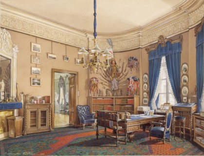 Interiors of the Winter Palace. The Study of Crown Prince Nikolay Aleksandrovich, 1865. Artist: Hau, Eduard (1807-1887)