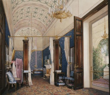 Interiors of the Winter Palace. The Dressing Room of Empress Alexandra Fyodorovna, 1871. Artist: Hau, Eduard (1807-1887)