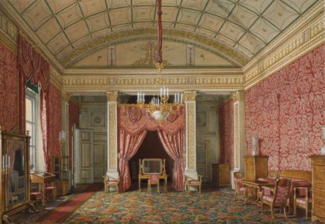 Interiors of the Winter Palace. The First Reserved Apartment. The Bedroom of Grand Princess Maria Nikolayevna, 1867. Artist: Hau, Eduard (1807-1887)