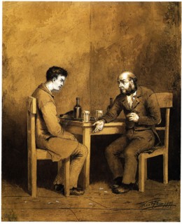 Raskolnikov und Marmeladov. Illustration for the novel Crime and Punishment by F. Dostoevsky, 1874. Artist: Klodt, Mikhail Petrovich, Baron (1835-1914)