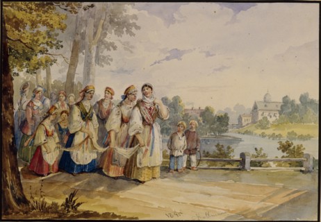 Russian peasant girls with Festival Dress, 1845. Artist: Kolmann, Karl Ivanovich (1786-1846)