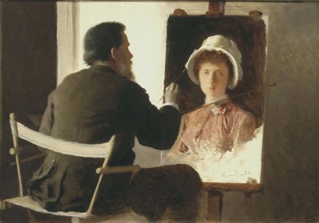 Kramskoy Painting a Portrait of his Daughter, 1884. Artist: Kramskoi, Ivan Nikolayevich (1837-1887)