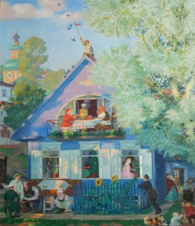 Small Blue House, 1920. Artist: Kustodiev, Boris Michaylovich (1878-1927)