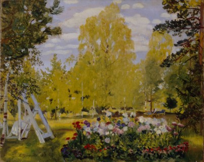 Landscape with a Flower Bed. Artist: Kustodiev, Boris Michaylovich (1878-1927)