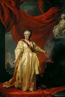 Portrait of Catherine II the Legislatress in the Temple Devoted to the Godess of Justice, Early 1780s. Artist: Levitsky, Dmitri Grigorievich (1735-1822)
