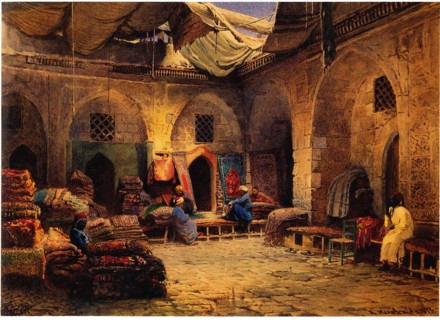 The Carpet Shop in Cairo, 1875. Artist: Makovsky, Konstantin Yegorovich (1839-1915)