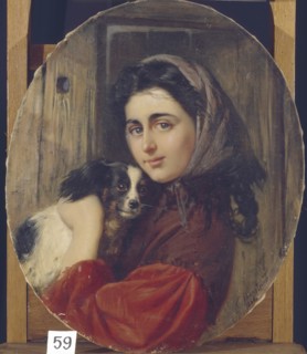 Girl With Small Dog. Artist: Makovsky, Konstantin Yegorovich (1839-1915)