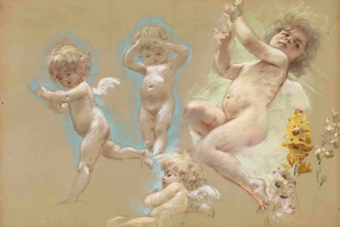 Putti. Interior Décor of the Baron von Dervis Mansion in Petersburg. Artist: Makovsky, Konstantin Yegorovich (1839-1915)