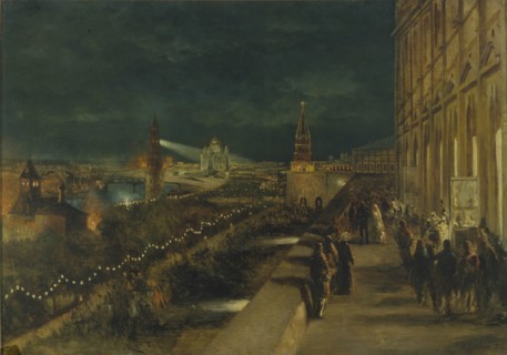 Illumination of Moscow on the occasion of the Coronation of Emperor Alexander III on 15th May 1883, 1883. Artist: Makovsky, Nikolai Yegorovich (1842-1886)