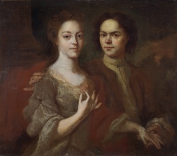 Self-portrait with the wife, c. 1729. Artist: Matveyev, Andrei Matveyevich (1701-1739)