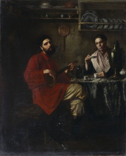 Homely scene of peasant life, 1855. Artist: Nevrev, Nikolai Vasilyevich (1830-1904)