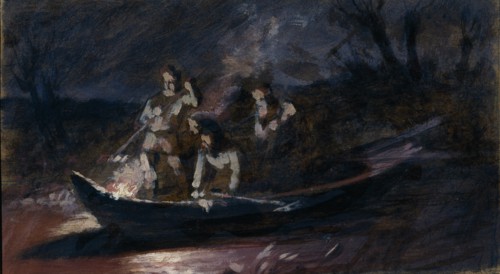 Night spear fishing, 1870s. Artist: Perov, Vasili Grigoryevich (1834-1882)