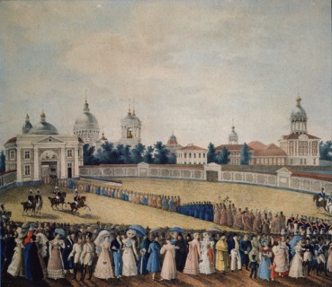 Visitation of Tsar Alexander I in the Alexander Nevsky Monastery, 1821. Artist: Russian master