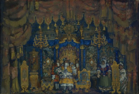Jourdain's Room. Stage design for the theatre play A Bourgeois as a Nobleman by J.-B. Moliere, 1911. Artist: Sapunov, Nikolai Nikolayevich (1880-1912)