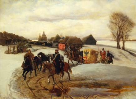 The Spring Pilgrimage of the Tsarina at the Time of Tsar Alexis I Mikhailovich, 1868. Artist: Schwarz, Vyacheslav Grigoryevich (1838-1869)