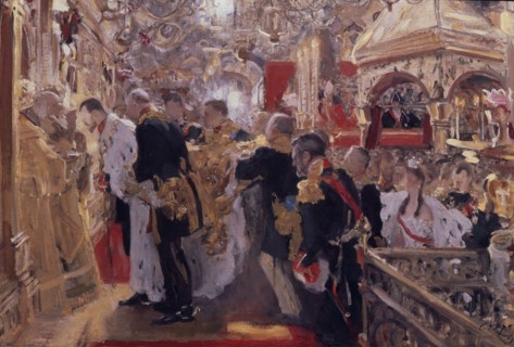 The Coronation of Emperor Nicholas II in the Assumption Cathedral, 1896. Artist: Serov, Valentin Alexandrovich (1865-1911)