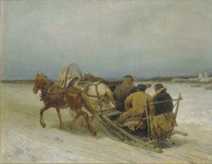 Troika in Winter, 1880s. Artist: Sokolov, Pyotr Petrovich (1821-1899)
