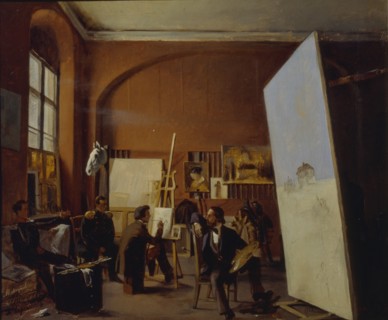 Studio of the painter Count Vasily Maksutov, 1858. Artist: Sorokin, Yevgraf Semyonovich (1821-1892)