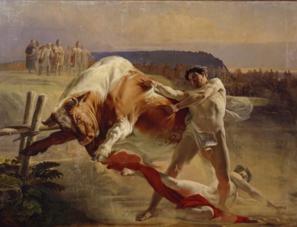 The Trial of Strength of Yan Usmovets, 1849. Artist: Sorokin, Yevgraf Semyonovich (1821-1892)