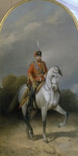 Portrait of the Emperor Alexander III (1845-1894) in the Uniform of the Hussar regiment of the Leib Guard, 1881. Artist: Sverchkov, Nikolai Yegorovich (1817-1898)