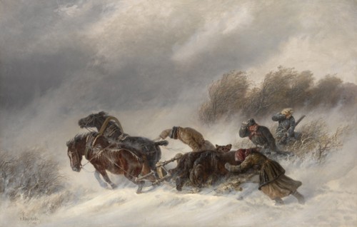 Returning from a Bear Hunt, 1881. Artist: Sverchkov, Nikolai Yegorovich (1817-1898)