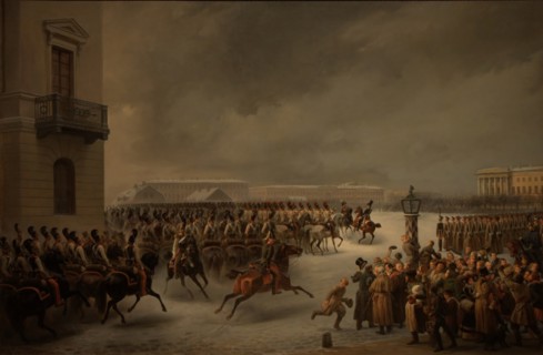 The Decembrist revolt at the Senate Square on December 14, 1825. Artist: Timm, Vasily (George Wilhelm) (1820-1895)