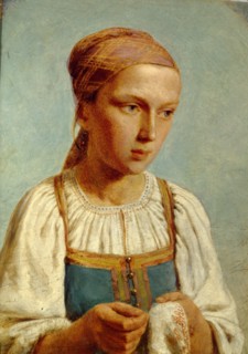 Embroidery Country Girl, 1843. Artist: Venetsianov, Alexei Gavrilovich (1780-1847)