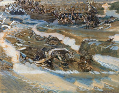 Illustration for the Fairy tale of the Tsar Saltan by A. Pushkin, 1901. Artist: Vrubel, Mikhail Alexandrovich (1856-1910)
